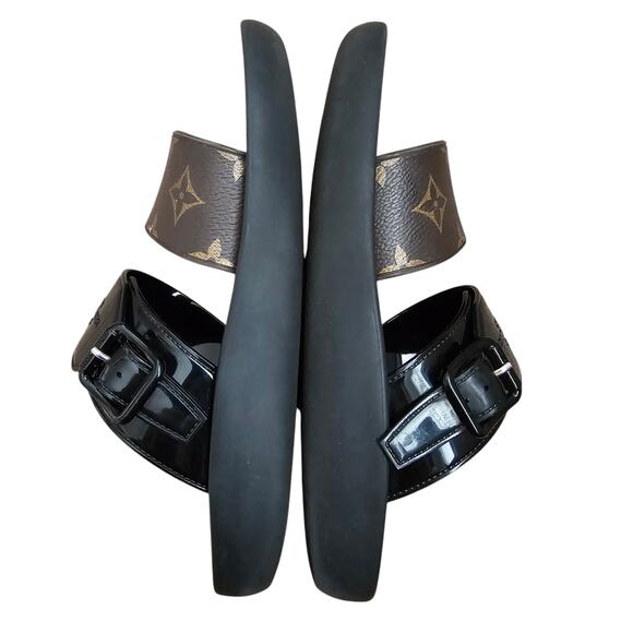 Louis Vuitton Monogram Canvas Sunbath Flat Mule Sandal Size 38 US 8 Brown Black - Picture 5 of 9